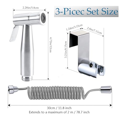 Bidet Stainless Steel Hand Shower, Muslim Stainless Steel Shower, Baby Cloth Diaper Spray Set with Spring Hose, wall Mount