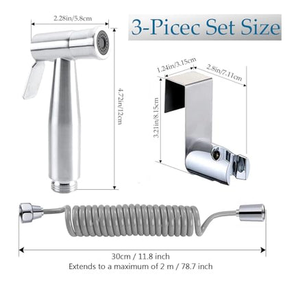 Bidet Stainless Steel Hand Shower, Muslim Stainless Steel Shower, Baby Cloth Diaper Spray Set with Spring Hose, wall Mount