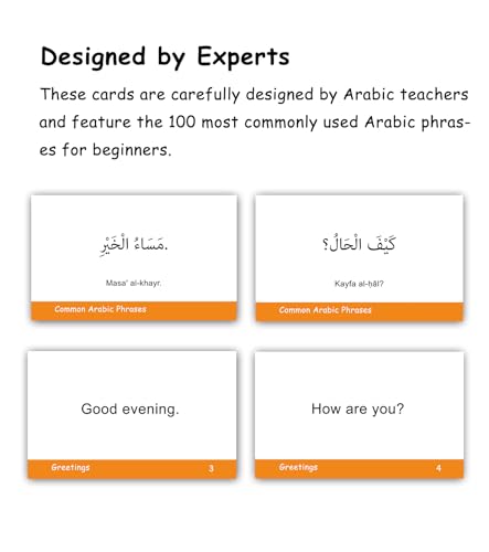 100 Essential Arabic Phrases Flash Cards for Adults - Learn Arabic Phrases for Beginners with Durable & Portable Flashcards- Arabic Flashcards Simple Phrases