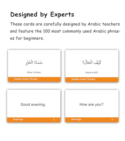100 Essential Arabic Phrases Flash Cards for Adults - Learn Arabic Phrases for Beginners with Durable & Portable Flashcards- Arabic Flashcards Simple Phrases