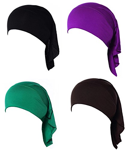 4 X Womens Muslim Mini Inner Hijab Caps Underscarf - color: B+purple+green+coffee