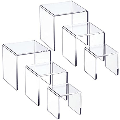 HIIMIEI Clear Acrylic Display Risers 2 Sets, 3-Tier Risers Stands Showcase for Amiibo Funko Pop Figures, Dessert, Jewelry-3"x4"x5" - size: 3"x4"x5"