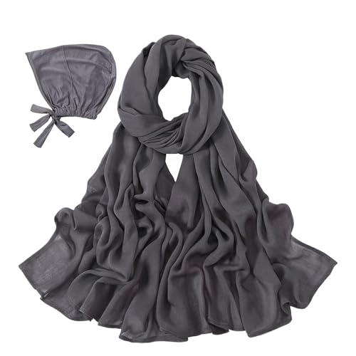 Modal Cotton Hijab Scarf for Women with Undercap Set - color: Charcoal Gray