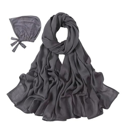 Modal Cotton Hijab Scarf for Women with Undercap Set - color: Charcoal Gray