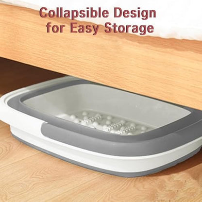 Collapsible Foot Bath Basin with Handles/Massage Acupoint (2 Pack) | Plastic Foot Bucket, Foot Soak Tub for Soaking Feet, Foldable Laundry Basket-Gery - color: Gray, size: 2 Pack