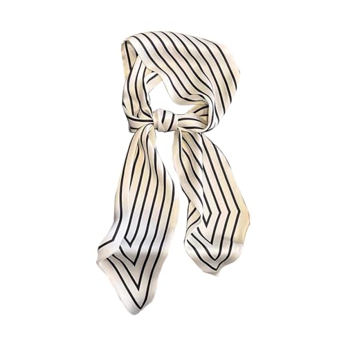 Silk Feeling Head Scarf Fashion Satin Hair Scarf Square Long Scarves for Women Gifts - color: 01 Black Line 3.8 X 43 Inch