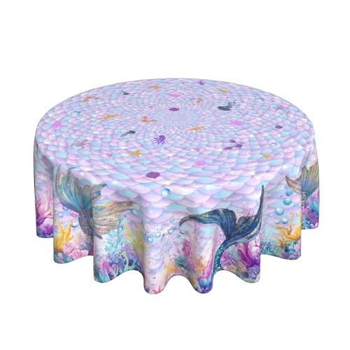 juniissl Mermaid Tablecloth Washable Round Table Cover for Kitchen Dining Decoration 60 Inch - color: Mermaid
