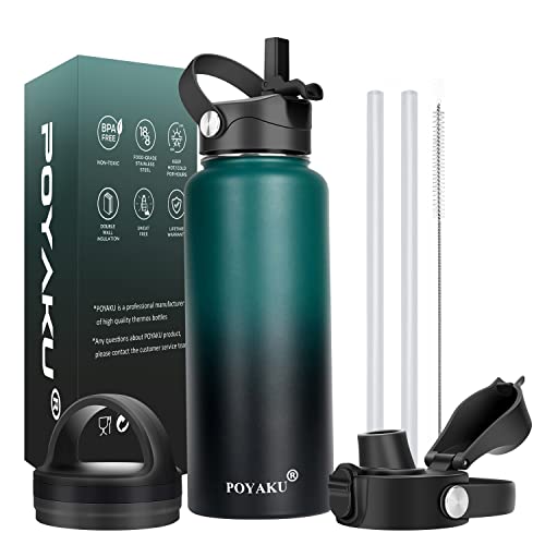 Water Bottle Insulated 32oz 40oz 64oz 128oz Straw Lid Spout Lid & 3 Lids, Leak Proof, Vacuum Insulated,Stainless Steel Water Bottle Wide Mouth for Sports, Gym or Office - color: Indigo Crush, size: 32 Ounces