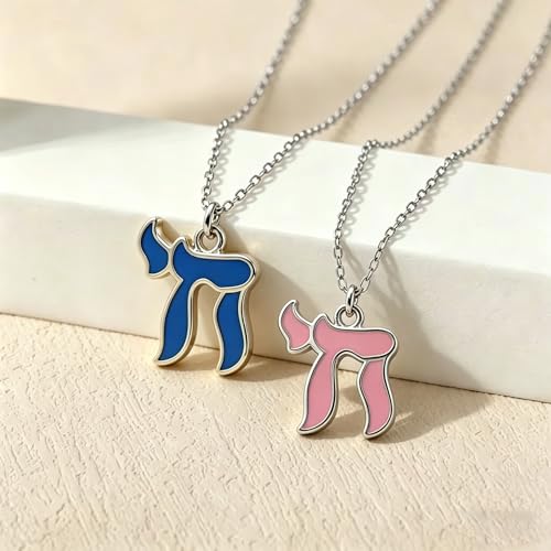 Hebrew Chai Necklace Chai Symbol Jewish Pendant for Men Women Stainless Steel Arabic Amulet Religion Jewelry - color: Blue-S