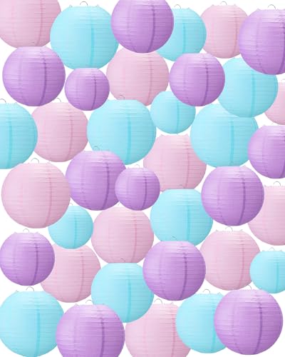 Treela 48 Pcs Paper Lanterns Party Decorations Chinese Lanterns Round Paper Decor 4/6/8/10 Inch Asian Hanging Lamps Decorative for Graduate Wedding Birthday Bridal Party Supplies(Purple) - color: Purple