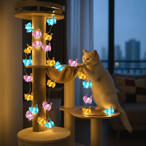 30 LED Cat String Lights 10ft Battery Powered Kitty Fairy Lights for Bedroom, Party, Christmas Decor - style: Cat