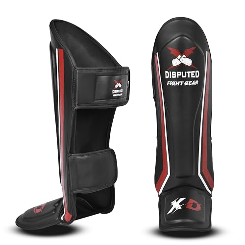 X-Disputed Shin Guards, Kickboxing Trainning MMA Muay Thai Sparring Fighting Shin Guards with Instep Synthetic Leather, Leg and Foot Protection Shin Instep Pair - size: Small-Medium