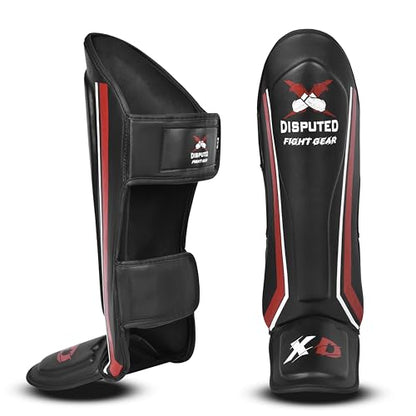 X-Disputed Shin Guards, Kickboxing Trainning MMA Muay Thai Sparring Fighting Shin Guards with Instep Synthetic Leather, Leg and Foot Protection Shin Instep Pair - size: Small-Medium