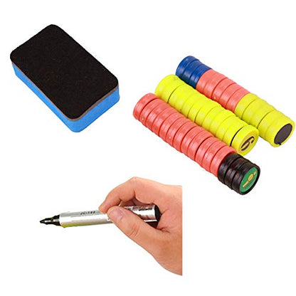Joyeee Soccer Magnetic Board Accessories Set, Include 27 Pcs Player Markers, 2 Pcs Dry Erase Black Marker Pen, 1 Pcs Dry Eraser and Small Carry Pouch, Suit for Use on Magnetic Coaching Boards