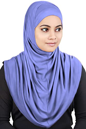 MyBatua Women's 2-Piece Al-Amira Hijab with Under Scarf/Cap/Bonnet in Soft Viscose Jersey, Ready to Wear HJ-129 - color: Light Indigo