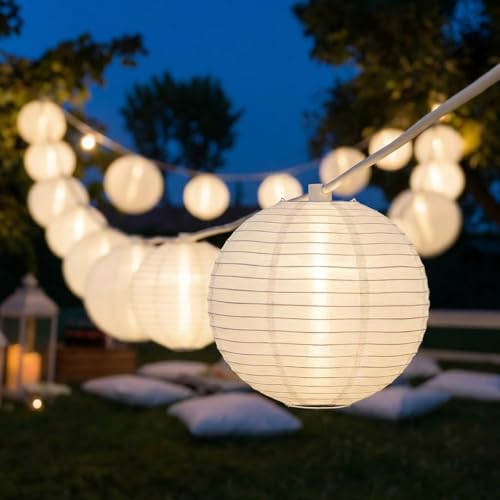25FT White Lantern String Lights,10 Nylon Hanging Lantern Decor with G40 LED Bulbs, Waterproof Connectable Wedding Lanterns, White Lanterns Decorative Outdoor & Indoor for Bedroom, Patio, Camping - color: White led lantern
