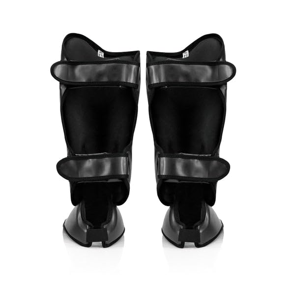 Fairtex SP9 Ultra Ergo Shin Pads | Muay Thai, Kickboxing Shin Guards Made with Syntek Leather - color: Black, size: Large