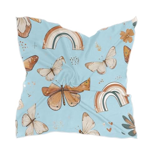 Women's Silk Scarf Square Satin Head Scarves Fashion Neck Scarf Hair Wraps Silk Bandana - color: Bohemia Butterfly Rainbow