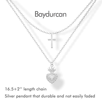 Dainty Silver Necklace for Women - Ankh Jesus Horse Celtic Cross Necklace for Women, Dainty Charm Spider Christian Gifts for Friends Sister Mom, Birthday, Christmas, Mother's Day, Graduation Gifts - style: Sacred Heart