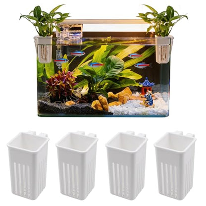 4 PCS Aquarium Plant Holder, Hanging Aquatic Planted Pot, White Hydroponic Plants Cups Aquaponic Basket, Aquascape Accessories Decorations, 1.97 x 1.77 x 3.74 Inch