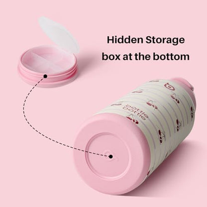 BOTTLE BOTTLE 32oz Insulated Water Bottle with Pill Box | Stainless Steel,Sport Water Bottle, with Straw Dual-use Lid and Pill Box, Design for Gym - color: Happy Cherry