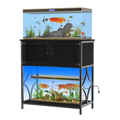 20-29 Gallon Aquarium Stand with Power Outlets & Cabinet Storage | 330lbs Capacity Metal Frame, Cabinet Storage, 30.7"x15.7" Tabletop, Fits Fish Tanks & Reptile Terrariums, Black