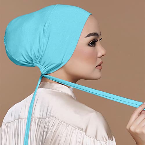 Chiffon Hijab with Undercap Fashion Solid Color Chiffon Head Wraps Under Scarf Caps Muslim Fashion Bandage - color: Light Blue