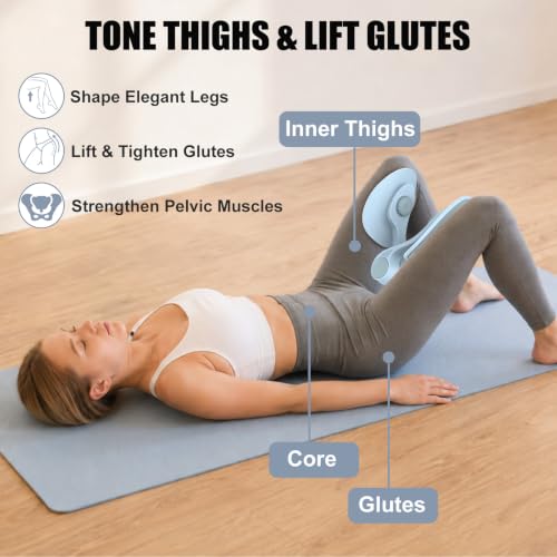Pelvic Floor Exercise Device with 35 lb Resistance, Kegel and Inner Thigh Muscle Trainer, Home Workout Equipment for Postpartum Recovery, Women & Men, with Band - color: Blue