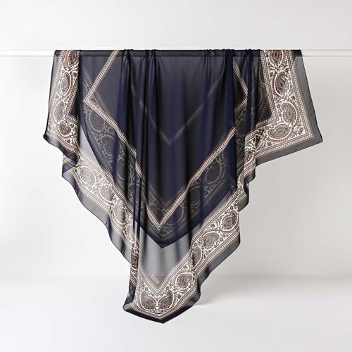 K-Elewon Large Square Scarf 51" Headscarf Chiffon Fashion Scarves Turbans Hair Wrapping Scarfs - color: A-navy