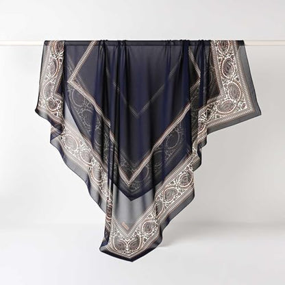 K-Elewon Large Square Scarf 51" Headscarf Chiffon Fashion Scarves Turbans Hair Wrapping Scarfs - color: A-navy