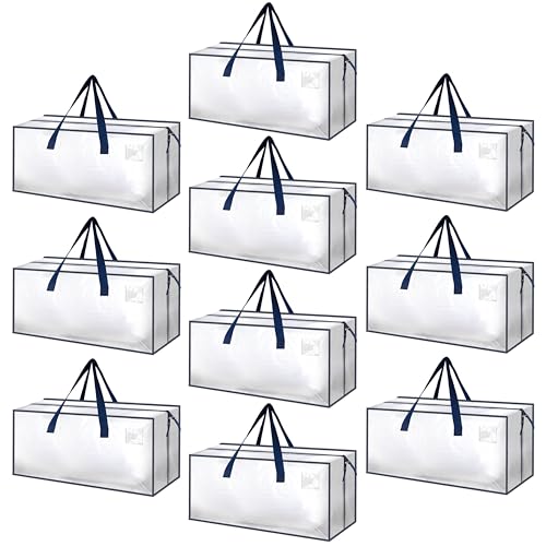 HealSmart 10 Pack Extra Large Moving Bags with Zippers & Carrying Handles, Heavy-Duty Storage Tote Moving Boxes for Dorm Room Essentials Storage Bags, Clear - color: Clear, size: 10-Pack, style: Backpack Straps