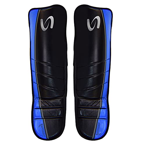 Ultimate - Cobra Shin Instep Guard Genuine Leather for Boxing MMA Muay Thai Training - color: Blue / Black, size: Small-Medium