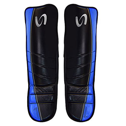 Ultimate - Cobra Shin Instep Guard Genuine Leather for Boxing MMA Muay Thai Training - color: Blue / Black, size: Small-Medium