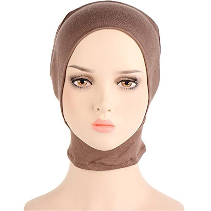 4pcs Muslim Inner Cap Stretch Turban Bonnet Underscarf Full Cover Hijab Neck Cover Head Wear - color: Navy Gray Coffee Camel