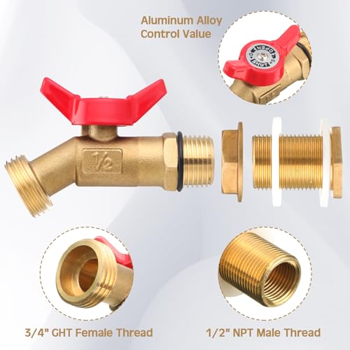 JaGely 3 Sets Brass Rain Barrel Spigot Kit with Heavy Duty Bulkhead Fitting Quarter Turn Ball Valve Rain Barrel Faucet for Aquariums, Water Tanks, Tubs, Pools(Red) - color: Red
