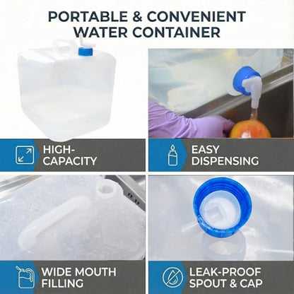 3 Pack 5.3 Gal Collapsible Water Storage Container Jug with Spigot | BPA-Free PE Material; Leak Resistant Spigot; Foldable Portable Water Storage; Ideal for Camping Hiking and Emergency Use