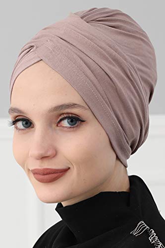 Aisha's Design Instant Turban 플레인 면 스카프 헤드 랩 경량 모자 보닛 캡 여성용 - color: 카푸치노.