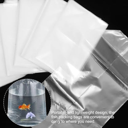 Garneck 50 Pack Ornamental Fish Transport Bags with Flat Bottom, 20x35x12cm Plastic Packaging Bags for Live Fish Shipping and Aquarium Transport, Includes Elastic Bands for Secure Handling