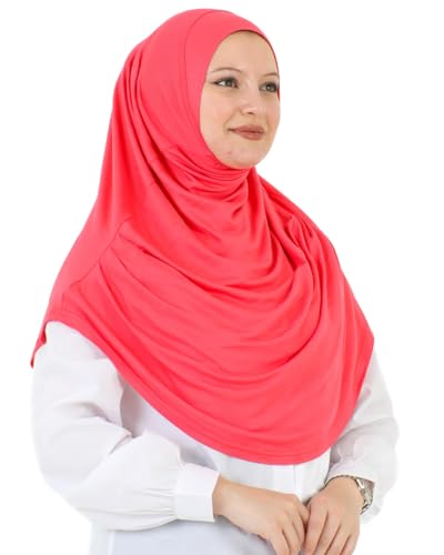 Prien Ready To Wear Hijab For Women, Instant Turban, Soft Muslim Scarf For Prayer, Long Hijabs, Islamic Clothes, Jersey Abaya - color: Brink Pink