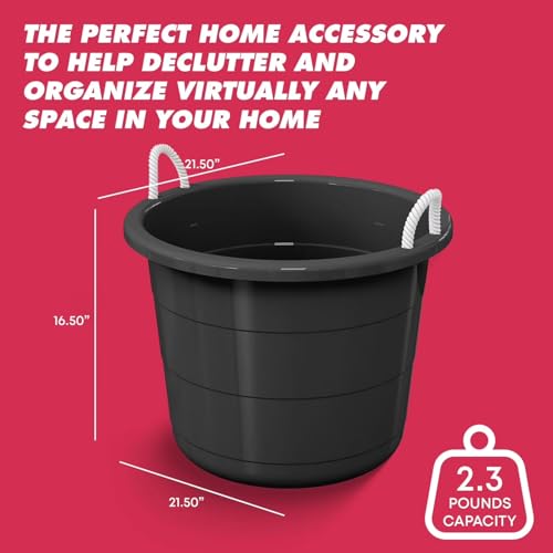 17-Gallon Plastic Storage Bucket with Rope Handle, Multi-Purpose Bucket (Black)