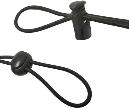 20pcs Plastic Cord Locks with 1/8-Inch 50ft Elastic Cord Heavy Stretch Round String, 10Pcs Sing-Hole, 10pcs Double-Hole Spring Toggle Stopper Slider Black (3mm-Black)