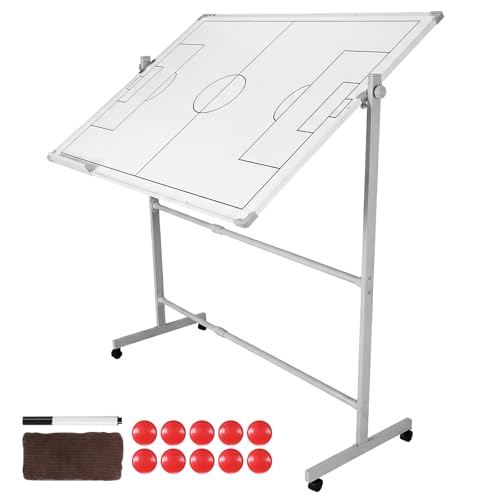 Generic Soccer Coaching Board 360 Degree Reversible Height Adjustable Whiteboard with Wheels Double-Sided Dry Erase Board with Magnets Pen & Eraser for Teaching Training - color: Football