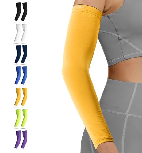 HiRui Arm Compression Sleeves for Men Women Youth, UV Protection 20-30mmHG Support Tattoo Cover, Breathable Moisture-Wicking - color: Yellow, size: 2X-Large (1 Pair)
