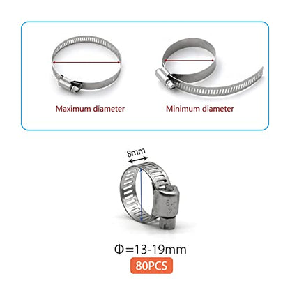 Hose Clamp, 80 Pack Stainless Steel Hose Clamps Worm Gear Fuel Line Pipe Clamps, 13-19mm (1/2-3/4 inch) - size: 13-19mm (5/8inch)