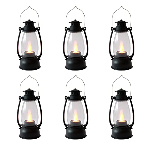 5.1 inch Mini Lanterns 6-Pcs LED Candle Small Lanterns Decorative Indoor Outdoor Hanging Light Ornaments Home Decor for Weddings Western Camping Party Halloween Christmas Decorations - color: Black