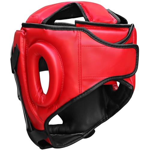 Farabi Sports Boxing Headgear Grill Head Gear MMA Training Kickboxing Sparring Gear Removable Front Bar Grill - color: Red, size: Medium