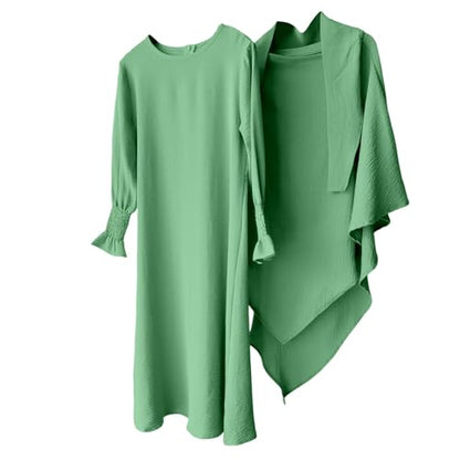 Muslim Clothes for Girls Toddler Kids Abaya Long Sleeve Dress Cotton Full Cover Hijab Islamic Kaftan Prayer Dresses - color: Mint Green, size: 3-4T