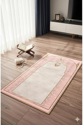 Prayer Rug Non-Slip Backing Polyester Pink Lightweight Portable Islamic Mat for Women Girls Muslim Gift - Pink, 28x43 inch