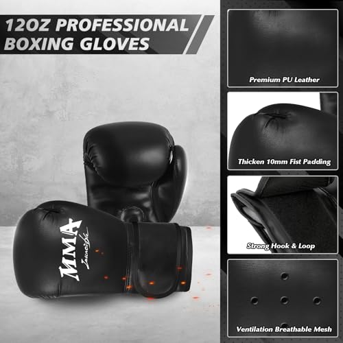 Filled Punching Bag for Adults, 4FT PU Leather Hanging Boxing Bag with 11lb Sponge Filler & 12OZ Boxing Gloves, Heavy Kicking Bag Boxing Equipment for MMA Training Karate Kickboxing - style: Octagon