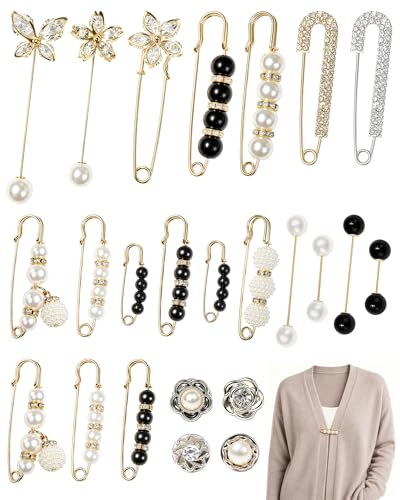 24Pcs FIVEIZERO Pearl Brooch, Pant Waist Tightener Safety Pin(Classic) - color: Glod